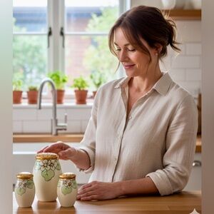 VINTAGE 3 Pc Handpainted Limoges By Artist Surquist Salt Pepper Shaker & Creamer